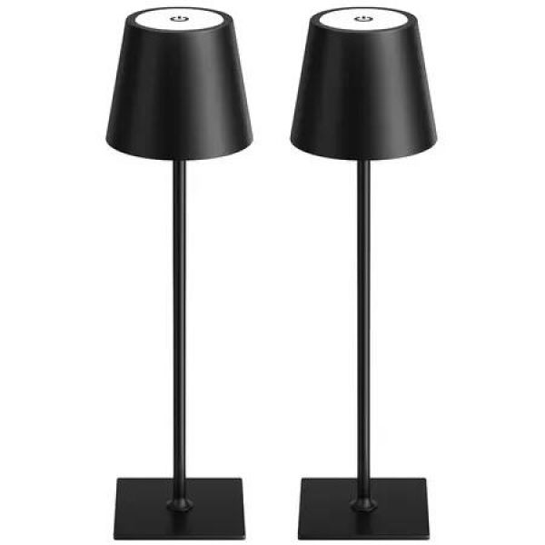 Cordless Rechargeable Table Lamp Black 5000mAh Battery Operated Lamps,3 Colors Stepless Dimming Touch Lamp,2 Pack