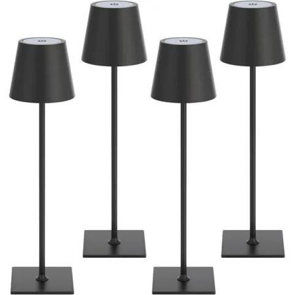 Cordless Rechargeable Table Lamp Black 5000mAh Battery Operated Lamps,3 Colors Stepless Dimming Touch Lamp,4 Pack