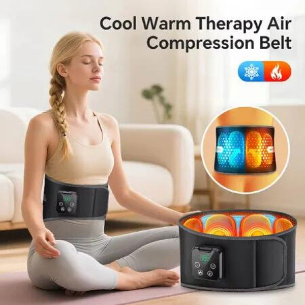 Cordless Waist Electric Massager Belt Warm and Cold Compress Rechargeable Lumbar Back Support Air Compression Vibration Heated Massager