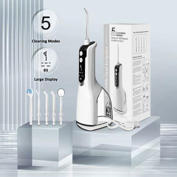 Cordless Water Flosser Dental Teeth Cleaner Oral Irrigator Floss 5 Modes 5 Jet Tips Gum Tongue Cleaning Electric Waterproof Portable Home Travel