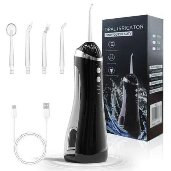 Cordless Water Flosser, Rechargeable Portable with 300ML Tank, 4 Jet Nozzles and IPX7 Waterproof for Teeth Cleaning Dental Care (Black)