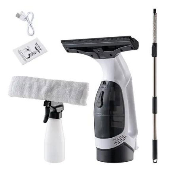 Cordless Window Vacuum Cleaner Handheld Window Vac with Multi-Purpose Spray Bottle and Microfiber Cloth, Electric Cleaning Tool for Windows Tiles Mirror