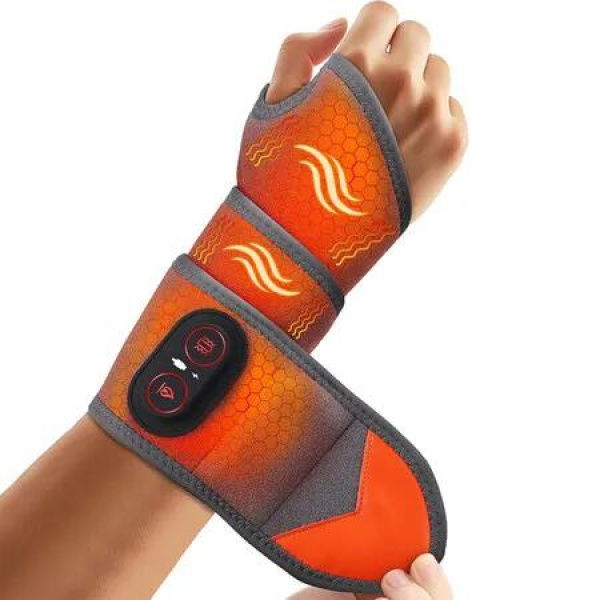 Cordless Wrist Hand Heating Pad for Pressure Relief, Red Light Heated Wrist Wrap with 3000mAh Battery, Vibration and Adjustable Heat Settings