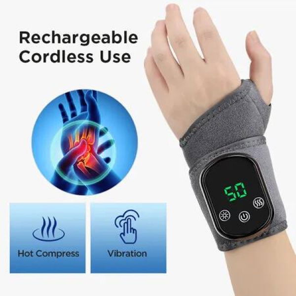 Cordless Wrist Heating Pad, Hand Wrap Brace with 5 Levels Heats and 3 Levels Vibrations, Versatile Heating Pad for Knee, Elbow, Wrist