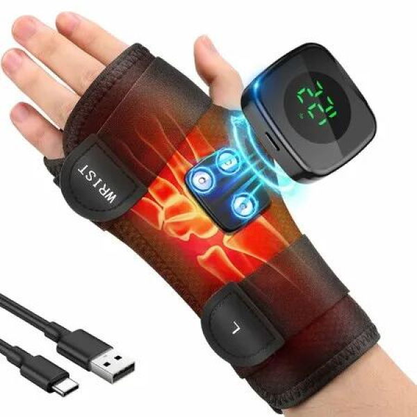 Cordless Wrist Heating Pad Heated Wrap Brace With 3 Heat Levels,Hand Heating Pad,Hand Brace for Support,Gifts for Family (Left Hand)
