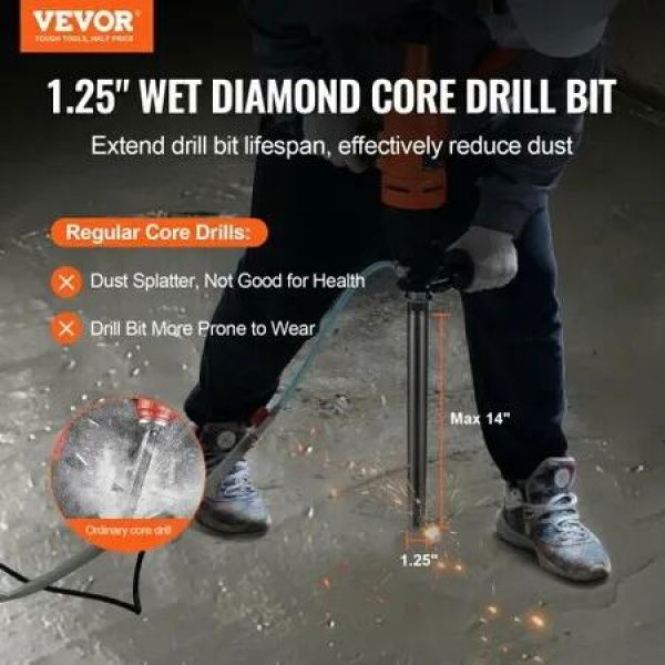 Core Drill Bit, 1-1/4' Wet Diamond Core Drill Bits, 14' Drilling Depth Concrete Core Drill Bit, 5/8'-11 Inner Thread, Laser Welding, Diamond Wet Coring Bit for Concrete Brick and Block