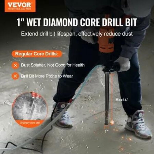 Core Drill Bit, 1' Wet Diamond Core Drill Bits, 14' Drilling Depth Concrete Core Drill Bit, 5/8'-11 Inner Thread, Laser Welding, Diamond Wet Coring Bit for Concrete Brick and Block