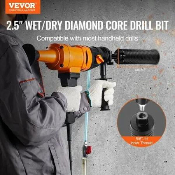 Core Drill Bit, 2.5' Wet/Dry Diamond Core Drill Bits for Brick and Block, Concrete Core Drill Bit with Pilot Bit Adapter and Saw Blade, 9.5' Drilling Depth, 5/8'-11 Inner Thread, Laser Welding