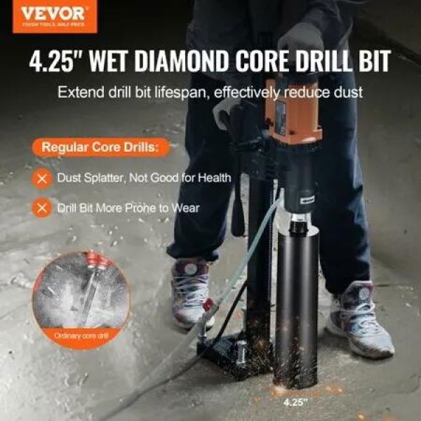 Core Drill Bit, 4.25' Wet Diamond Core Drill Bits, 14' Drilling Depth Concrete Core Drill Bit with Saw Blade, 1-1/4'-7 Inner Thread, Laser Welding, Diamond Wet Coring Bit for Concrete Brick