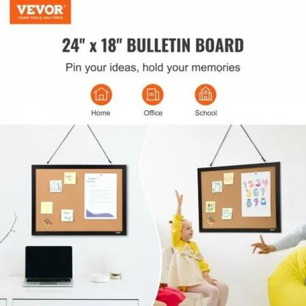 Cork Board Bulletin Board 24' x 18' with MDF Sticker Frame Wall Mounted