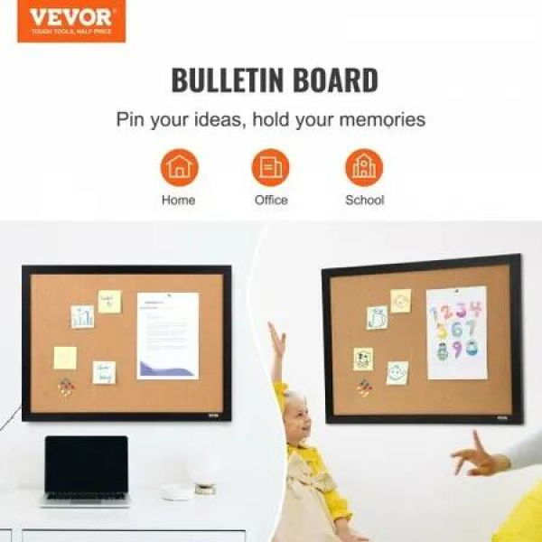 Cork Board Bulletin Board 36' x 24' with MDF Sticker Frame Wall Mounted