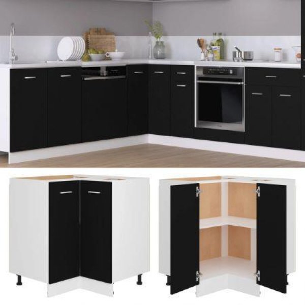 Corner Bottom Cabinet Black 75.5x75.5x80.5 Cm Engineered Wood.