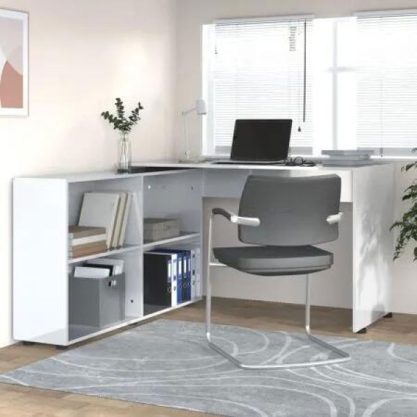 Corner Desk High Gloss White Engineered Wood