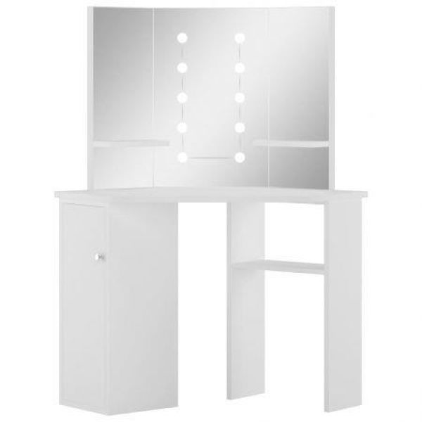 Corner Dressing Table Make-up Table With LED Light White