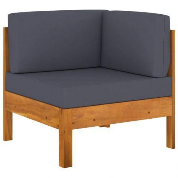 Corner Sofa With Dark Grey Cushions Solid Acacia Wood