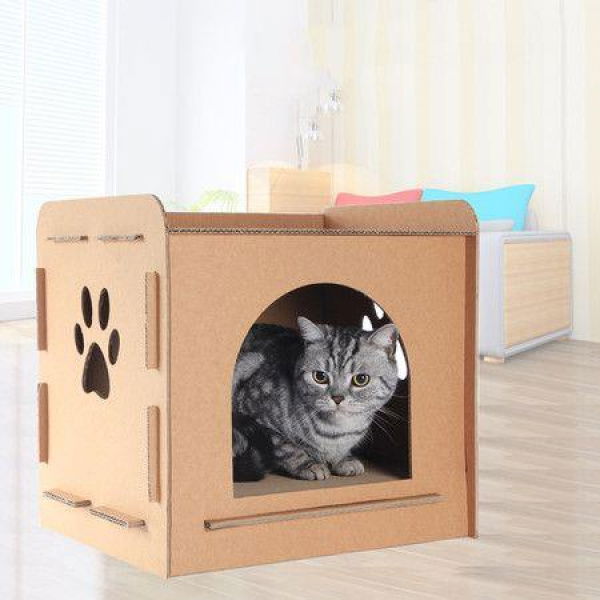 Corrugated Cardboard Cat Pet Scratcher Reversible Panels House Bed