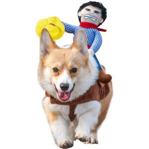 Cowboy Rider Dog Costume For Dogs Clothes Knight Style With Doll And Hat For Halloween Day Pet Costume (Size L)