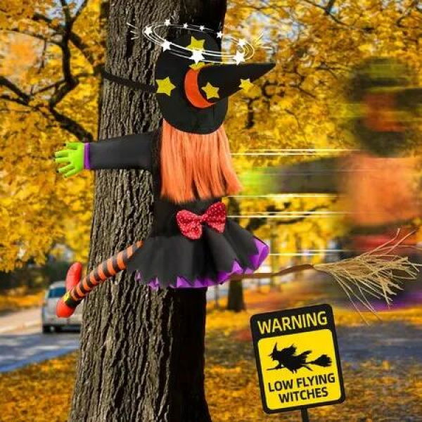 Crashing Witch Decor,Halloween Decorations Clearance Outdoor Witch Props Ornaments,with Adjustable Band,Outside Garden Funny Witches Flying Crashed