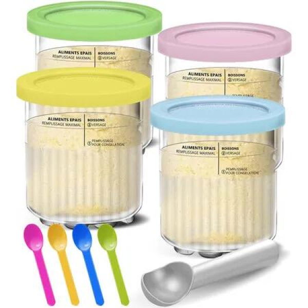 Creami Pints and Lids for Ninja,Deluxe 11-in-1 Creamy Icecream Containers Cups Jars Tubs Canisters Set,Smoothie Pot Compatible with NC501 NC500 Series Creamer Ice Cream Maker Machine,4 Pack 24oz