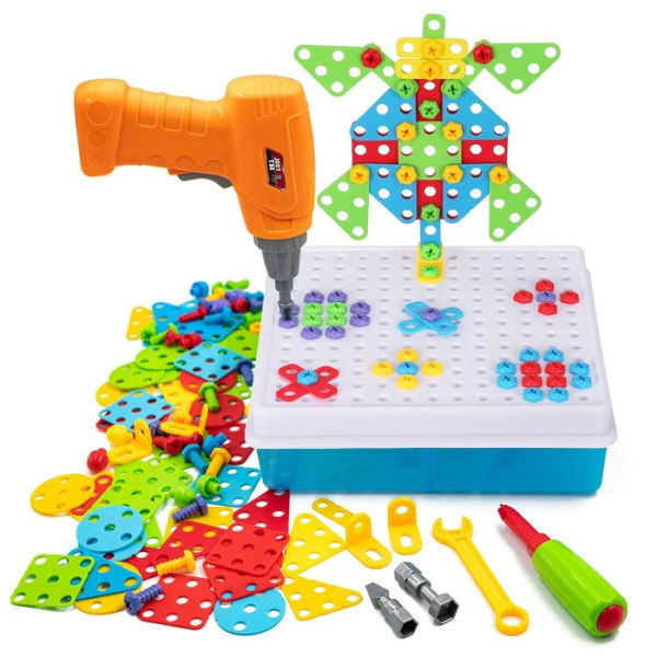 Creative Mosaic Drill Set For Kids Kids Electric Drill And Screw Puzzle Set For Girls And Boys STEM Building Toys 3-8 Years Old Drilling Toy