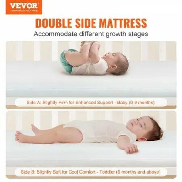 Crib Mattress, Two-sided Breathable Toddler Mattress of Memory Foam, Baby Mattress for Infant and Toddler with 2 Waterproof Covers for Replacement, Removable and Washable, 24x38x3.1 inch