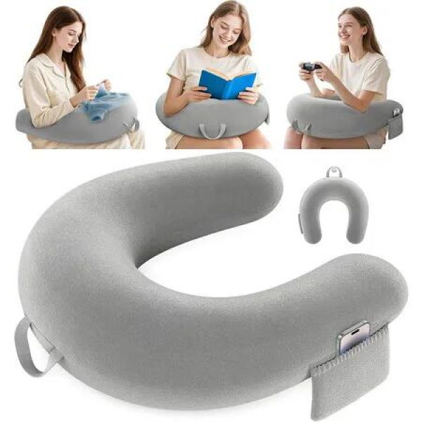 Crochet & Reading Pillow for Lap Support, Gaming Lap Desk Pillow for Sitting on The Bed/Sofa/Floor, Ergonomic Arm Rest Support Grey