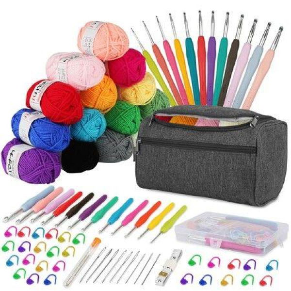 Crochet Kits for Beginners Adults Crochet Kit Crochet Yarns Crochet Hooks 2mm-8mm Knitting Accessories Tools Storage Case Needles Crochet Starter Kit