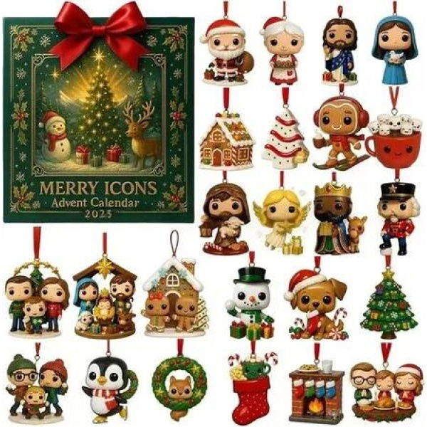 Cross Molten Advent Calendar 24DAYS Christmas TREE Collectable Advent Calendar Blind Box 2D Flat Acrylic Ornament Countdown Christmas Gift