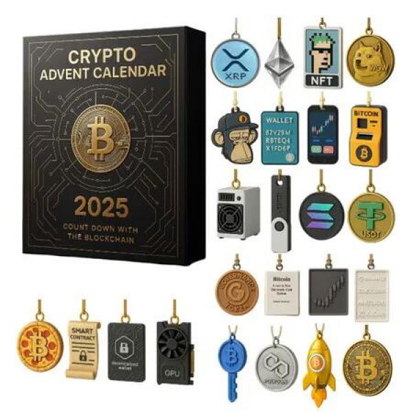 Cryptocurrency Advent Calendars 2025, 2D Acrylic Cryptocurrency Ornaments For Christmas Tree, 24 Days Of Christmas Advent Calendar