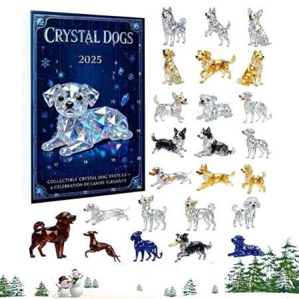 Crystal Dog Countdown Calendar, 2D Acrylic Decor Pendant 24 Days Dog Lover Ornament, Cute Festive Design Daily Countdown Holiday Decoration
