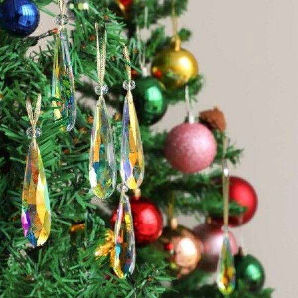 Crystal Glass Christmas Ornaments, 4Pcs Teardrop Prism Hanging Crystals for Christmas Tree (Crystal AB)