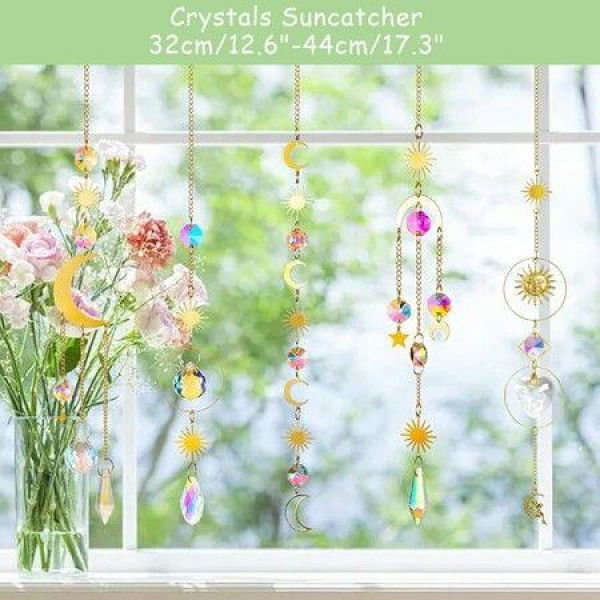 Crystal Suncatchers For Window Hanging Sun Catchers Wind Chimes Rainbow Maker Pendant Glass Ball Ornaments For Home Wedding Garden Car Decor (5PCS)