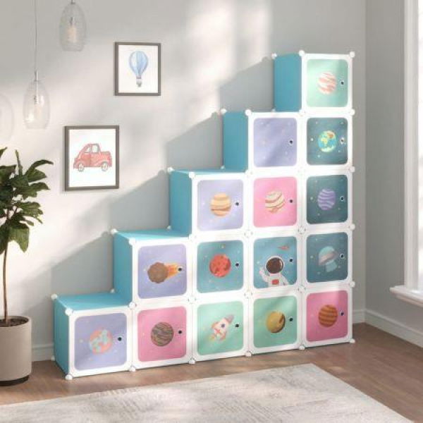 Cube Storage Cabinet For Kids With 15 Cubes Blue PP