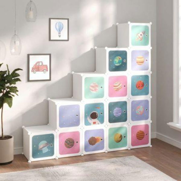 Cube Storage Cabinet For Kids With 15 Cubes White PP