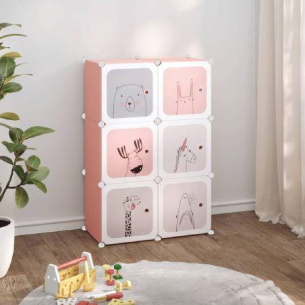 Cube Storage Cabinet For Kids With 6 Cubes Pink PP