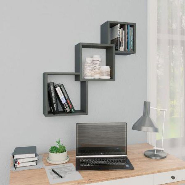 Cube Wall Shelves Grey 84.5x15x27 Cm Chipboard.