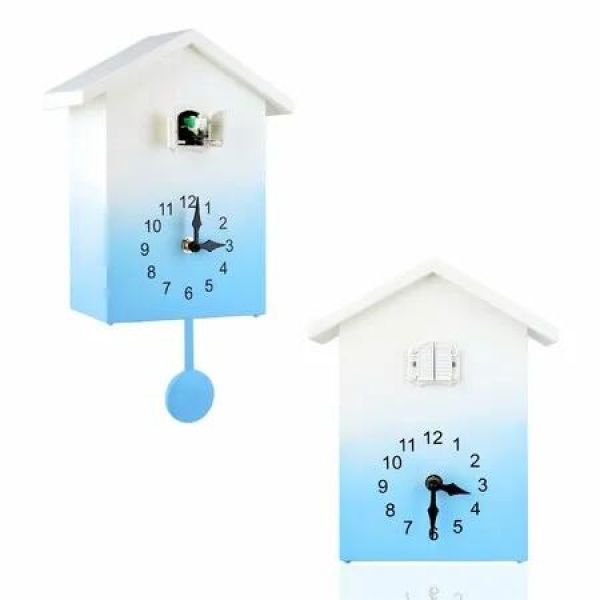 Cuckoo Wall Clock, Natural Bird Voices or Cuckoo Call, Design Clock Pendulum,Wall Art Home Living Room Kitchen Office Decoration Blue