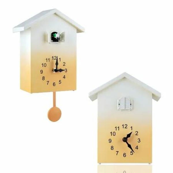 Cuckoo Wall Clock, Natural Bird Voices or Cuckoo Call, Design Clock Pendulum,Wall Art Home Living Room Kitchen Office Decoration Yellow