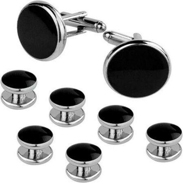 Cufflinks And Studs Set For Tuxedo ShirtsBlack SilverTux Buttons For Shirts Wedding Business Gift