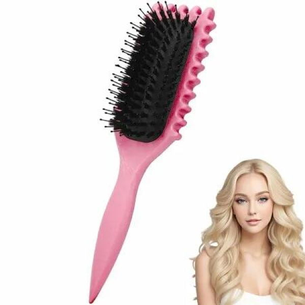 Curl Defining Brush, Curly Hair Brush Boar Bristle Hair Brush Styling Brush for Detangling, Shaping and Defining Curls For Women and Men Less Pulling, Rose