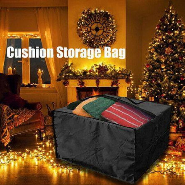 Cushion Storage Bag, Outdoor Patio Furniture Storage Bag with Zipper and Handles, Large Patio Furniture Storage Bag,81*81*61CM (Black)