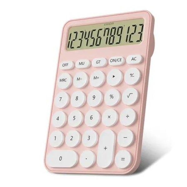 Cute Calculators Desktop Size 16 x 11cm, Battery 12 Digit Desk Calculator Extra Large LCD Display, Pink