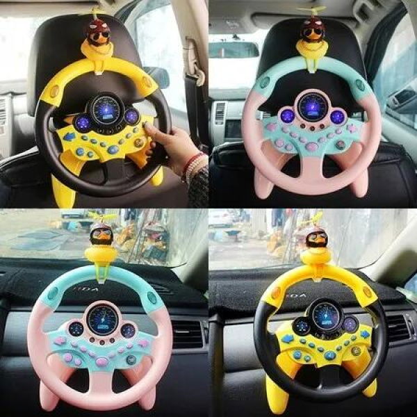 Cute Children's Steering Wheel Toy with Lights, Sounds, and Educational Features (Yellow)