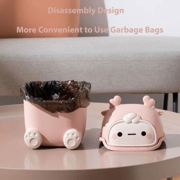 Cute Desktop Flip Trash Can - Cute Animal Shape Trash For Bathrooms Kitchens Offices - Waste Basket (Pink)