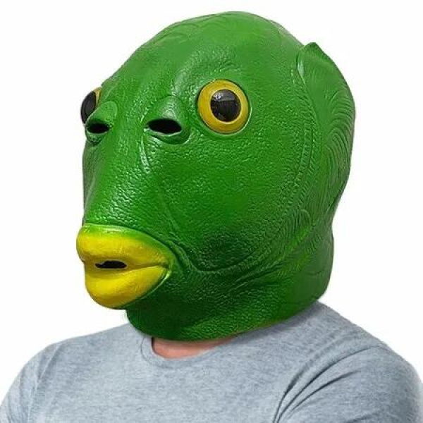 Cute Funny Green Fish Mask Latex Animal Full Head Mask Halloween Costume Cosplay Party Props