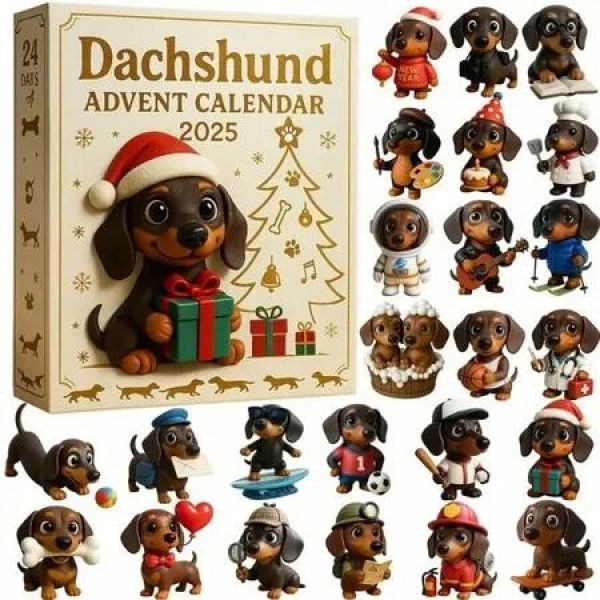 Dachshund Advent Calendar,24 Days Christmas Countdown Calendar Acrylic Cute Dachshund Holiday Tree Decor
