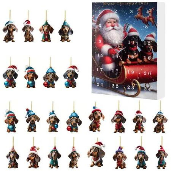 Dachshund Christmas Vacation Advent Countdown Calender, Dog Advent Calendar 24 Days of Christmas Collectible Funny Dog Set, Christmas Home Party Decorations Christmas Gifts