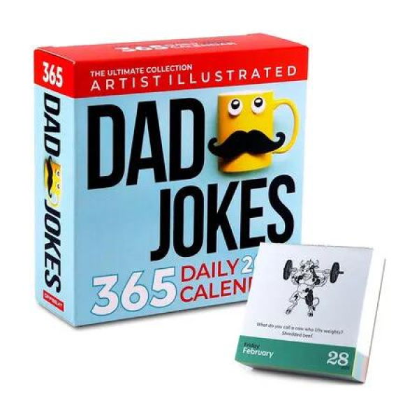 Dad Jokes Desk Calendar 2025 - 365 Daily Jokes Calendar with Artist Illustrations & Puzzles - Unique Gift for Dad and Kids, Desk or Wall, Page A Day