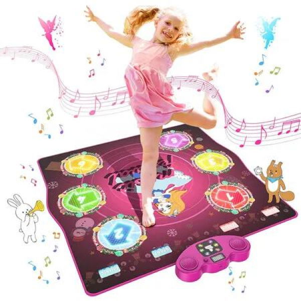 Dance Mat for Kids Ages 4 to 8, LED Light Up Electronic Dance Pad Toys with Bluetooth, 6 Game Modes Kids Dance Mat for Girls, Boys