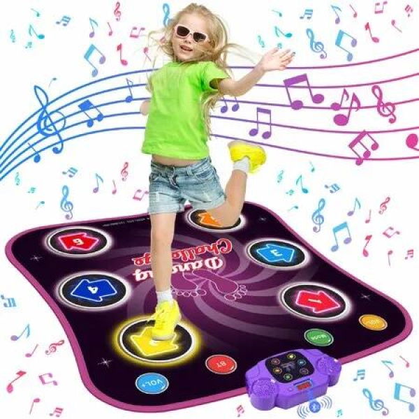Dance Mat Toy Bluetooth Girls Electronic Dancing Pad Light Up 6 Button 5 Game Modes Music Interactive Indoor Activity Gift Children
